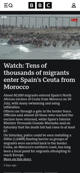 BBC — Tens of thousands of migrants enter Spain's Ceuta from Morocco